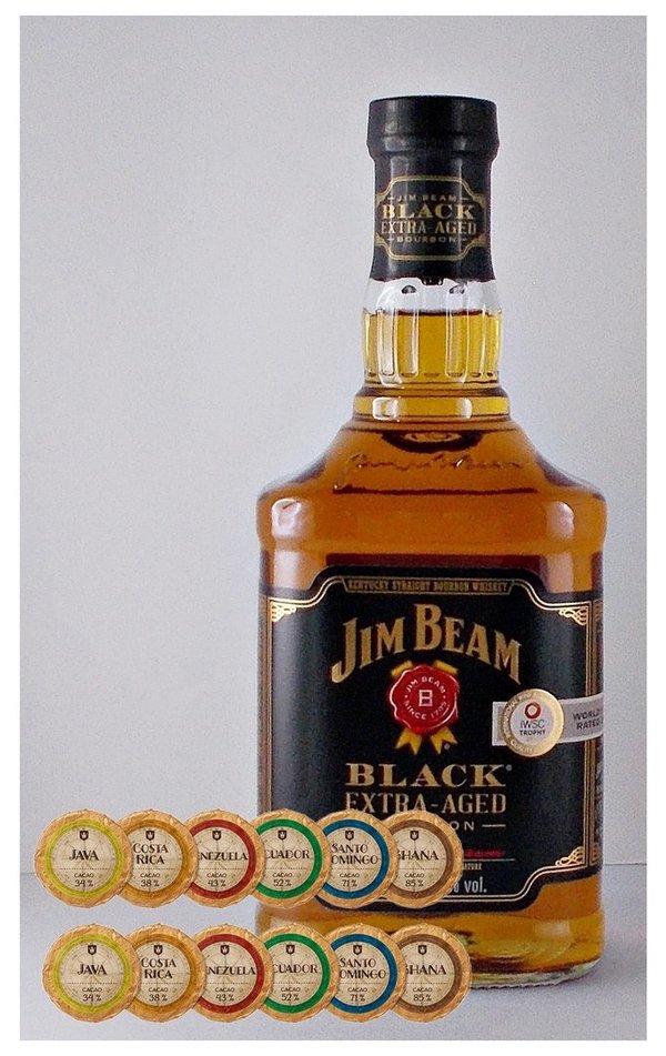 Jim Beam Black Extra-Aged 6 Jahre Bourbon Whiskey + 12 Edelschokoladen in 6 Sorten